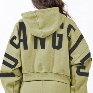 American Bazi Letter Graphic Long Sleeve Drawstring Cropped Hoodie
