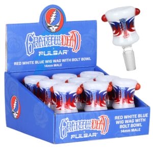 9CT DISPLAY - Grateful Dead x Pulsar Bolt Red White Blue Wig Wag Herb Slide - 14mm M