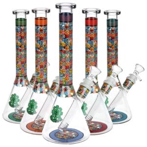 SeshGear Icon Blocks Pattern Beaker Glass Water Pipe - 10" / 14mm F / Colors Vary