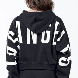 American Bazi Letter Graphic Long Sleeve Drawstring Cropped Hoodie