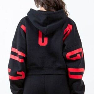 American Bazi Letter Graphic Long Sleeve Drawstring Cropped Hoodie