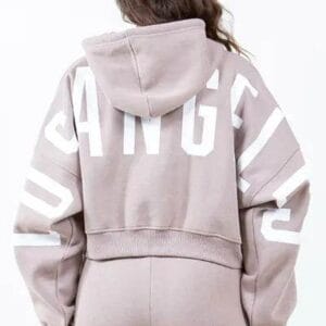 American Bazi Letter Graphic Long Sleeve Drawstring Cropped Hoodie