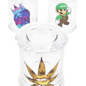 (Assorted) Large Glass Stash Jar – Decal Lidless Seal – 3.75″