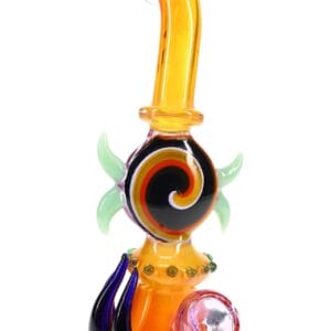Glass Beaker Bubbler “Solar Spiral” – Gold Fumed – 10″ – Assorted Colors