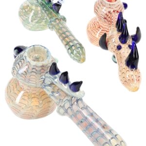 Glass Hammer Bubbler “Dragon Spine” – Silver Fumed – 8″ – Assorted Colors