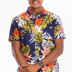 Weiv Mens Print Hawaiian Button Down Shirt