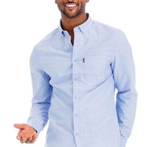 Mens Solid Long Sleeve Button Down