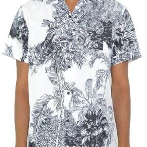 MENS WHITE BLACK PRINT BUTTON DOWN SHIRT