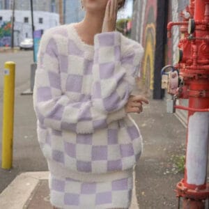 Fuzzy checkered sweater