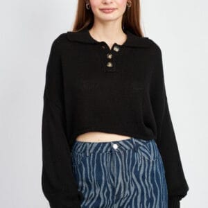 BUTTON UP BOXY CROPPED SWEATER