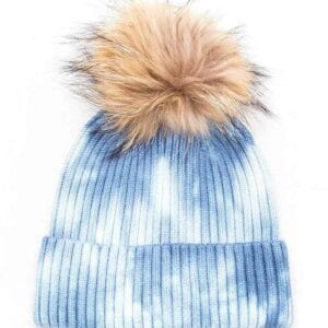 Large Genuine Fur Pom Tie Dyed Beanie