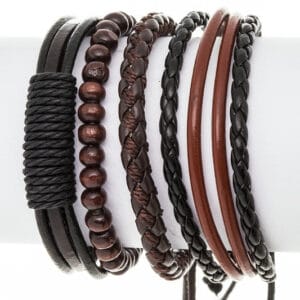 UNISEX MIX BEADS LEATHER BRACELET SET
