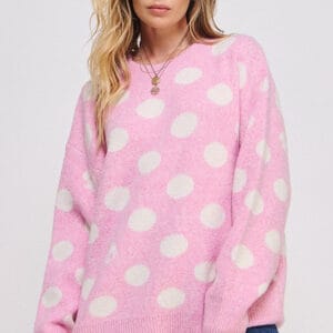 POLKA DOT/SOCCER BALL LONG SLEEVE KNIT SWEATER