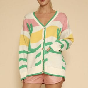 Wavy stripe cactus knit cardigan