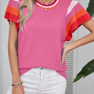 Women Flutter Sleeves Knitted Sweater T Shirt