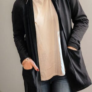 Solid Color Open Front Cardigan with Pocket