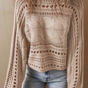 Smoke Gray Hollow-out Cable Knit Cropped Sweater