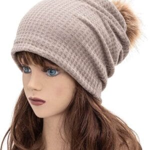 Faux Fur Pom Cotton Slouchy Beanie