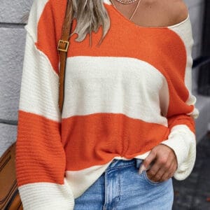 Women Color Block Drop Shoulder Sleeve Sweater