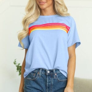 Women Striped Patch Front Casual Tee
