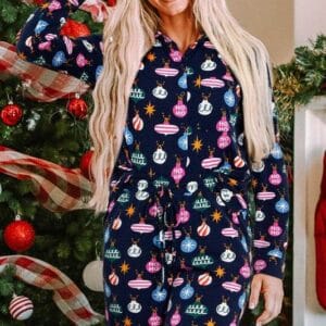 Women Christmas Print Shirt and Pants Pajama Set