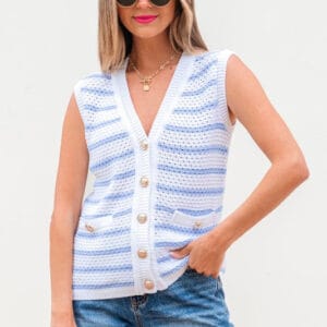 Veda V Neck Gold Buttons Elegant Sweater Vest