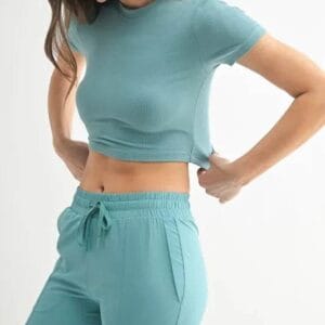 MONO B Essential Micro-ribbed Cropped Athleisure Tee