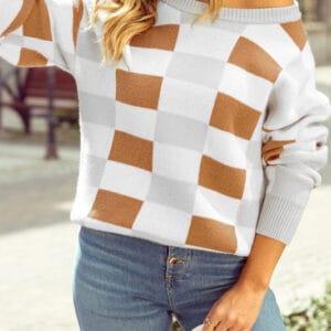 Liliana Checkered Ribbed Sweater